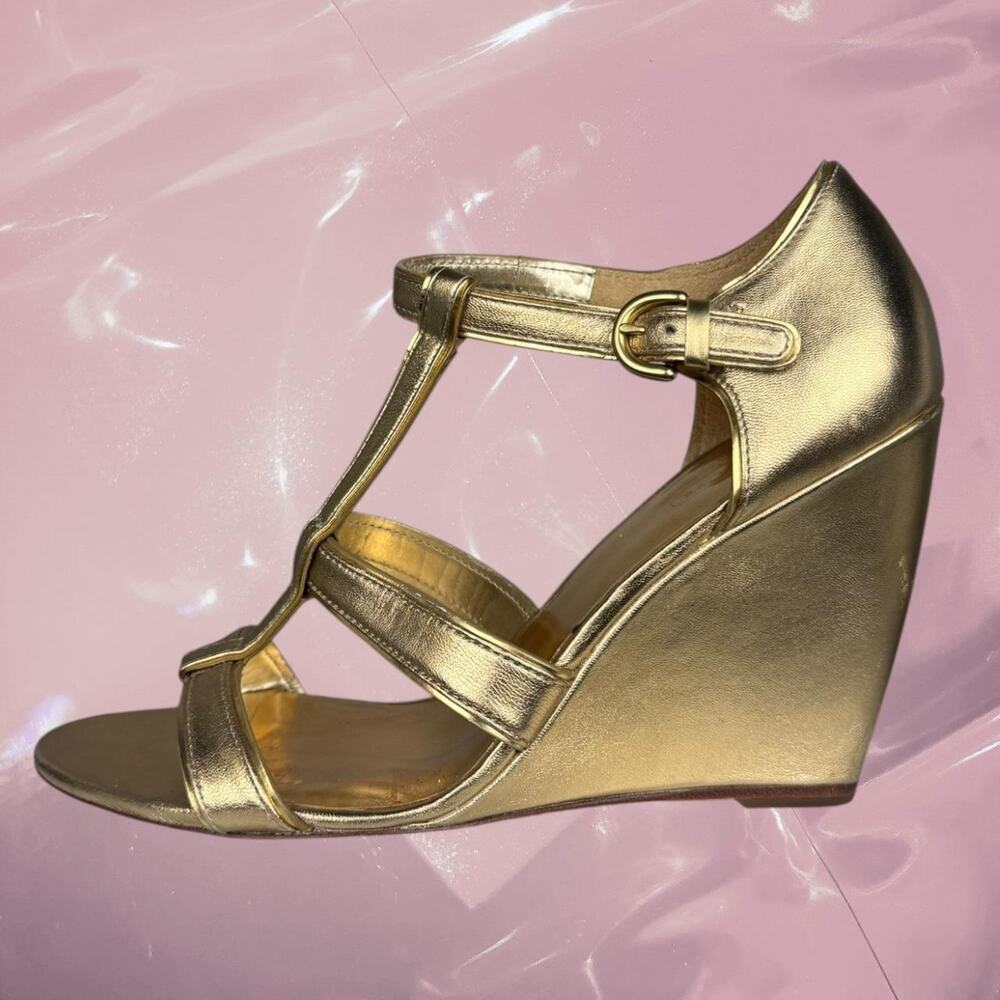 Y2K Whimsy Coach gold wedge strappy sandals - Picture 3 of 8